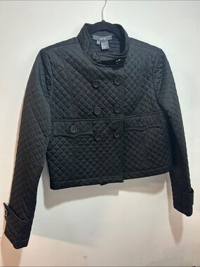 Per Se Black Quilted Double-Breasted Pea Coat